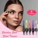 Chumia 5 Pieces Non-Slip Grip Tweezers Slanted Tip Stainless Steel Tweezer Wide Precision Tip Clip Tweezer for Ingrown Hair Eyebrow Shaping Splinter Blackhead Remover (Black Rubber Grip)