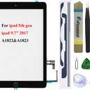 Black Touch Screen Replacement for iPad 5 2017 9.7 inch, A1822 A1823 Digitizer Replacement with Home Button + Pre-Installed Adhesive + Tool Kits