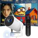 Electric FocusMagcubic Mini Projector 4K Support, Portable Projector with WiFi 6 and Bluetooth 5.4, Smart Proyector, 5W Soundbase Speaker, 180Rotation for Home Theater (White Striped)