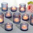 SUPMIND 24 Pcs Ribbed Votive Candle Holders, Dark Blue Glass Candle Holder Bulk for Table Centerpiece, Tealight Candle Holders Glass for Wedding Shower, Party and Home Decor