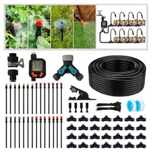 100FT Drip Irrigation Kit - 28 Adjustable 360 Nozzles & T-Connectors for Garden, Lawn & Plant Watering System