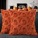 MIULEE Halloween Pillow Covers Cute Ghost Spooky Throw Pillows Set of 2 Soft Plush Faux Fur Fall Decorative Cushion Covers for Couch Sofa Bed Porch Living Room Autumn Decor 18x18 inch Burnt Orange