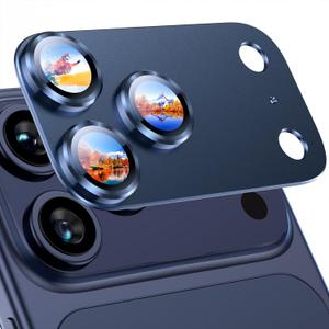 Uyiton Compatible with iPhone 17 Pro Camera Lens Protector - [Not Easy to Break][Strong Adsorption][Case-Friendly] Metal Tempered Glass Rear Camera Screen Cover - Deep Blue