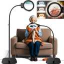 30X 10X Large Floor Magnifying Glass with Light and Stand,72 LED Flexible Gooseneck Floor Magnifying Lamp,2 in 1 Lighted Magnifiers for Close Work, Sewing,Crafts,HobbiesBlack
