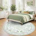RELEANY Area Rugs Round 8ft Washable Non-Slip, Floral Vintage Distress Medallion Carpet for Living Room Bedroom Dining Room, Green White Blue