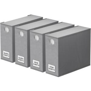 SpaceAid 4 Pack Bed Sheet Organizers and Storage, Foldable Organizer for Linen Closet, Sheets Set Folder Keeper with Window XL (Queen & King Size) Organizing Bedding Container, Gray 91ZDSN-SL01-G4