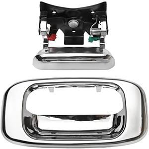 Tailgate Door Handle Compatible with 1999-2007 Chevy Silverado GMC Sierra 1500 2500 3500, Chrome Exterior Rear with Rod Clips | Replaces# 15997911, 15228539, 15228541, 15228540