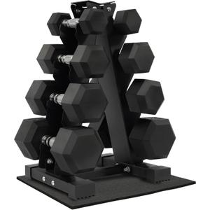 Fitvids 100 LB Rubber Coated Hex Dumbbell Set with Storage Rack, 5-25LB Hand Weight Set with Anti-Slip Grip for Home Gym