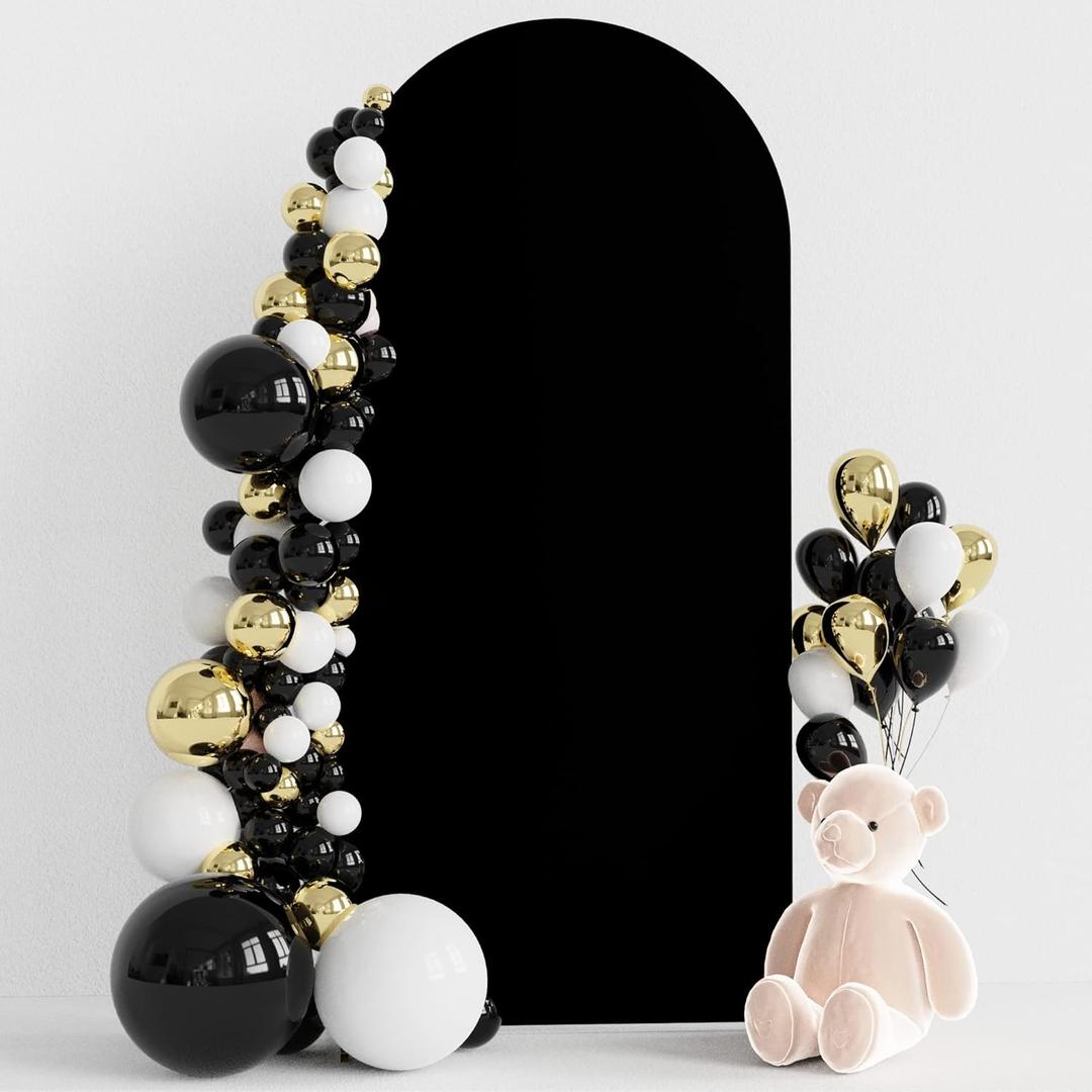 Wokceer 6FT Wedding Arch Cover Spandex Fitted Wedding Arch Stand Covers Round Top Chiara Arch Backdrop Cover for Birthday Party Ceremony Banquet Decoration Black