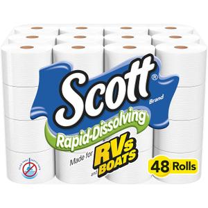 Scott Rapid-Dissolving Toilet Paper, Bath Tissue for RV & Boats , 4ct packs X 12= 48 rolls