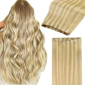GOO GOO Sew in Hair Extensions Real Human Hair, Weft Hair Extensions Human Hair, 18D/22F Dirty Blonde Highlights 18inch 100g, Weft Bundles Straight Silky Remy Hair