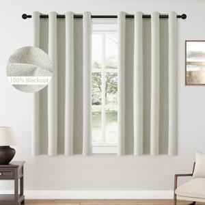 ChrisDowa 100% Blackout Greyish Beige Solid Curtains 63 Inches Long 2 Panels for Bedroom Living Room,Farmhouse Room Darkening Thermal Insulated Soundproof Grommet Top Window Treatment Drapes,52x63