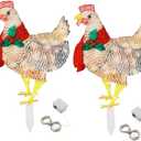 4 PCS Light Up Chicken with Red Scarf Holiday Decoration 16inch Chicken Christmas Decorations Lighted Chicken Pre Lit Xmas Lights for Outside Patio Yard（Not 3D）