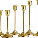 SylvaCraft Brass Gold Candle Holders Rustproof Taper Candlestick Holders for Holiday Party Table Centerpiece Wedding Fireplace Mantel Housewarming Gift(2 Sets(6 Pcs))