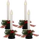 4-Pack Traditional Flameless Window Candles with Auto Timer (6H On/18H Off), Battery Operated LED Taper Candles with Classic Pewter Base for Christmas, Holiday & Welcoming Home Dcor