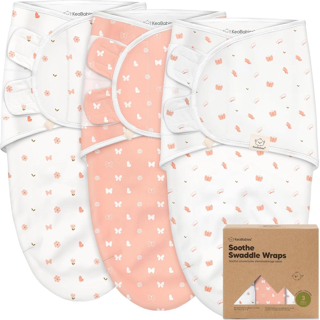 3-Pack Organic Baby Swaddle Sleep Sacks - Swaddles for Newborns, Infant 3-6 Months, Baby Girls, Boys, Soft & Snug Newborn Sleep Sack, Nursery Swaddling Blankets (Butterflies, Large)