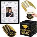 Gueevin Black and Gold Graduation Decorations 2026 Guest Book Alternative Graduation Card Box Advice Cards 11x14in Signature Board Picture Frame for Class of 2026 Congrats Grad Party Decor Supplies