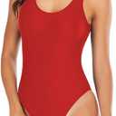 Leoparts Women's Retro 80s/90s High Cut Low Back One Piece Swimsuits Bathing Suits (Red)
