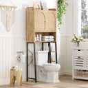 Rattan Over The Toilet Storage Cabinet with Adjustable Shelf and Large Space, Bathroom Organizers and Storage Over Toilet with Rattan Door, Metal Stand, Tall Storage Shelves Above Toilet, Natural, 30''W Over toilet cabinet