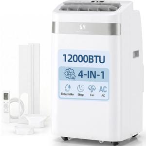 UTHFY 12,000 BTU Portable Air Conditioners, 4-In-1 Portable AC Unit With Dehumidifier/Cool/Fan/Sleep Modes, Cools Up To 550 Sq.Ft, 24H Timer, Remote & Window Kits, Air Conditioner For Bedroom