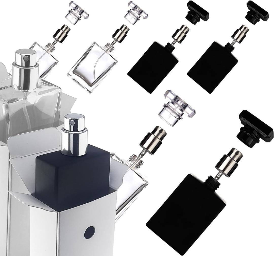 Liquid Perfume Bottles Empty Glass 30ml Portable Square Atomizer Bottle Transparent Refillable for Eau De Toilette - 8 Pack (Clear and Black)