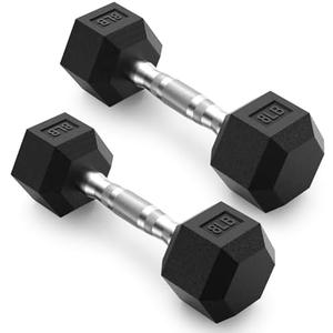 PAPABABE HEX Dumbbell Set 2, 8lb, Rubber Encased Home Gym Dumbbells, Exercise & Fitness Weights Dumbbells for Women & Men, Hand Weight for Strength Training