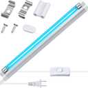 Qualirey 1 Pack UV Lamp Ozone Free, 253.7nm Wavelength UVC Germicidal Lamp 110V with ON/Off Switch Cord, Plug, Connector and Screw Tools for Closet/Cabinet/Bathroom (8w)