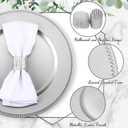 Tanlade 100 Pcs Charger Plates Bulk with Napkin Rings Set Include 50 Plastic Beaded Plate Chargers 50 Napkin Rings 13'' Round Dinner Plate Chargers Set for Table Setting Wedding Party(Silver), Beaded Style
