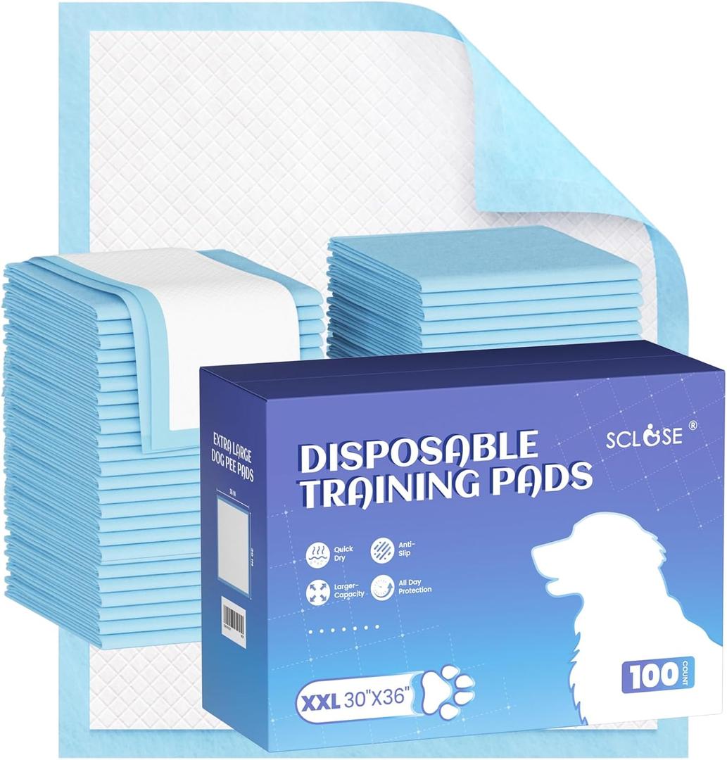 SCLOSE Pee Pads for Dogs Extra Large 30"x36", 100 Count Puppy Pads XXL, Potty Pads for Dogs, Super Absorbent & Leak-Proof, Disposable Training Pads for Puppies, Doggie Pads, Blue