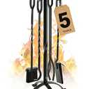 Gtongoko Fireplace Tools Set 5 Pieces 32 Inch Modern Black Wrought Iron Large Fire Tool Set for Outdoor/Indoor Include Chimney Poker, Tongs, Shovel, Brush and Stand Accessories Set