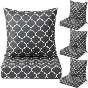 Hoteam 4 Set Outdoor Chair Patio Cushions 20 x 20 Inch Deep Seat Waterproof Chair Cushions for Patio Furniture Set Replacement Removable Seat and Back (20 x 20 Inch,Gray Lantern)