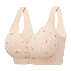 Seamless Daisy Bra for Women, Front Closure Jelly Bras Soft,Post Surgery Mastectomy Recovery,No Underwire Bralettes Beige M