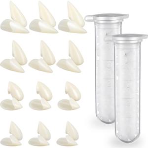 Zhanmai 12 Pairs Vampire Teeth Costume 4 Size Fake Fangs with 2 Tooth Pellets for Cosplay Props Halloween Party Accessories Masquerade Dentures Makeup Dress up Favors