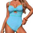 HXN Women's One Piece Swimsuit Tummy Control Bathing Suit Color Block Cutout Slimming Swim Suit Swimwear 2025 Size M
