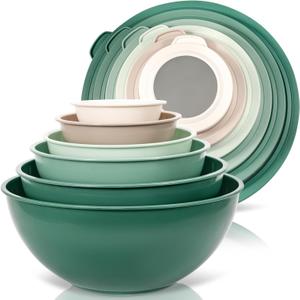 WHYSKO Mixing Bowl Set, 12 Piece Colorful Plastic Mixing Bowls with Lids Set for Food Prep Storage and Serving, Dishwasher Safe Microwave Safe for Kitchen Baking Cooking (Green)