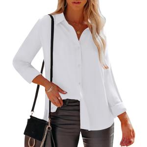 siliteelon Womens Button Down Shirts Dress Shirts Long Sleeve Wrinkle Free Collared Work Office Solid Blouses Tops (4X-Large)