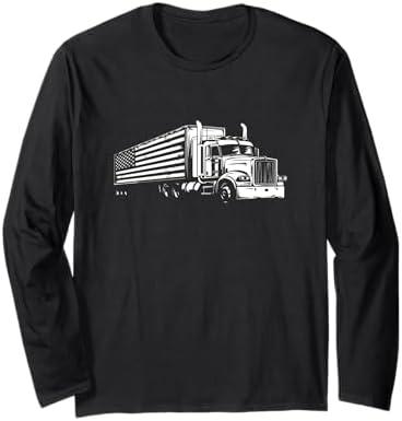 Semi Truck Driver Trucker Long Sleeve T-Shirt, M, Dark Blue