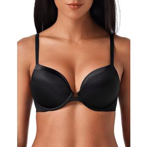 Deyllo Women's Push Up Bra Deep V Underwire Bra Full Coverage Lightly Padded Bras (Black)
