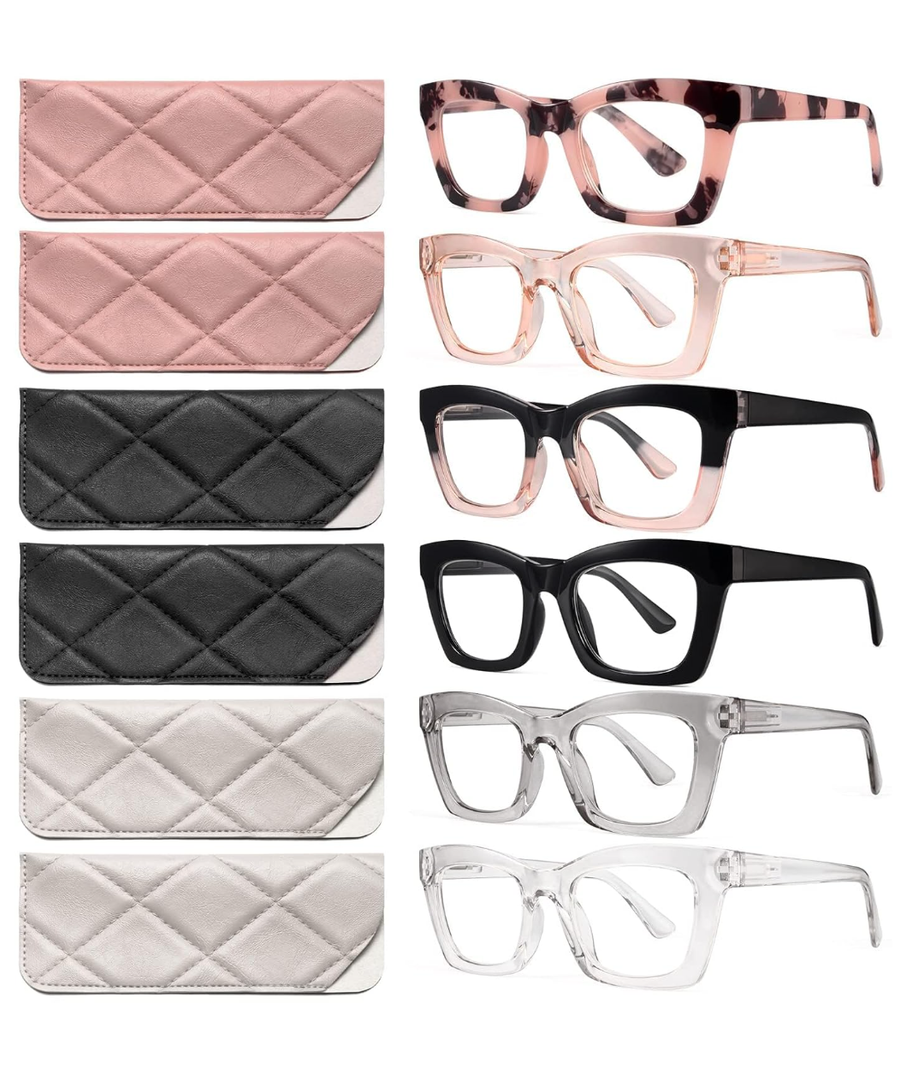 CCVOO Stylish Reading Glasses for Women, Eyeglasses, Blue Light Readers for Women, Computer Eye Glasses, Cheaters 6 Pcs