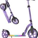 BELEEV V8 Scooters for Kids Ages 6+ with Light-Up Deck, 2 Wheel Folding Scooter for Adults Teens, 4 Adjustable Height, Lightweight Sport Commuter Scooter, Sturdy Frame, Max Load 220 lbs (Purple)