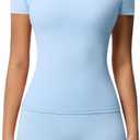 Women’s 2 Piece Workout Set – Short Sleeve T-Shirt & High Waist Shorts Activewear for Yoga, Gym & Running (Blue, M)