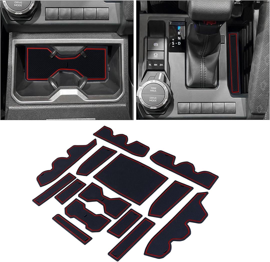 Premium Custom Liner Mat Compatible with 2024 2025 2026 Toyota Tacoma(4th Gen) Double Cab Accessories Center Console, Door Pocket and Cup Holder 14Pcs（Red，Patented Design）