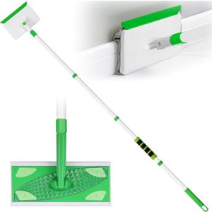 Baseboard Cleaner Tool with Handle, Extendable Long Handle Baseboard Floor Cleaning Tool Duster with Reusable Pads for Floorboard (Green)