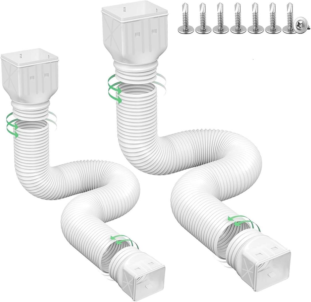 2 Pack Flexible Rain Gutter Downspout Extensions,Drain Downspout Extender,Gutter Extension Flexible,Down Spout Drain Extension Pipes,Extendable from 21 to 60 Inches (White)