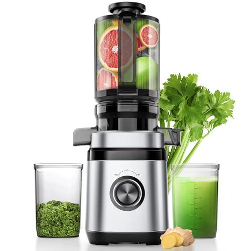 Juicer Machines, Cold Press Juicer with 4.41" Wide Feed Chute, 350W Slow Masticating Juicers for Whole Vegetables & Fruits, High Juice Yield, Easy to Clean, Large Auger, Silver