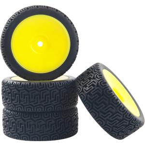RC 12mm Hex Hub Wheel Rims & Rubber Tires Compatible with HSP Tamiya HPI Kyosho 1/10 On-Road Touring Car WLtoys 1/14 144001 Traxxas 1/16 Slash RC 1/18 A959B Buggy (Yellow)