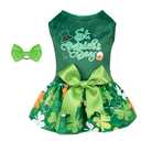 CuteBone St.Patrick's Day Dog Green Dress Velvet for Small Dogs Girl Puppy Dresses Clover Dog Clothes CVA13L-D Size L