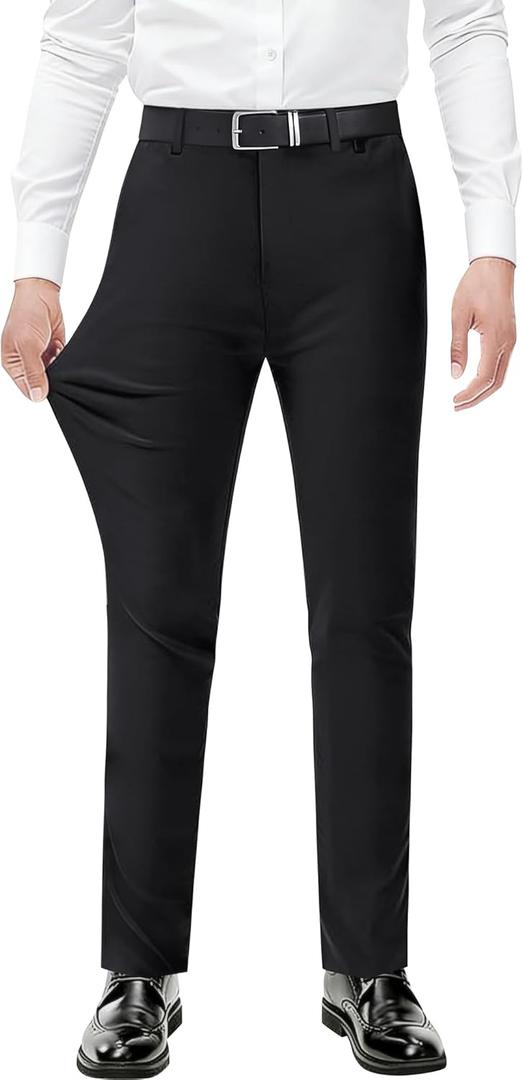 Men's Stretch Dress Pants with Expandable-Waist 3 Fits: Slim Fit/Classic Straight/Big & Tall (Slim, 31W x 28L)
