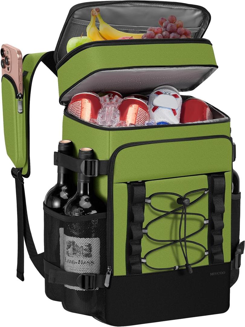 Cooler Backpack - 40 Cans Insulated Backpack Cooler for Men & Women, Portable 2 Leak Proof Compartments Coolers Bag for Beach Travel Picnic Lunch Hiking BBQ Camping - MIYCOO (Green)