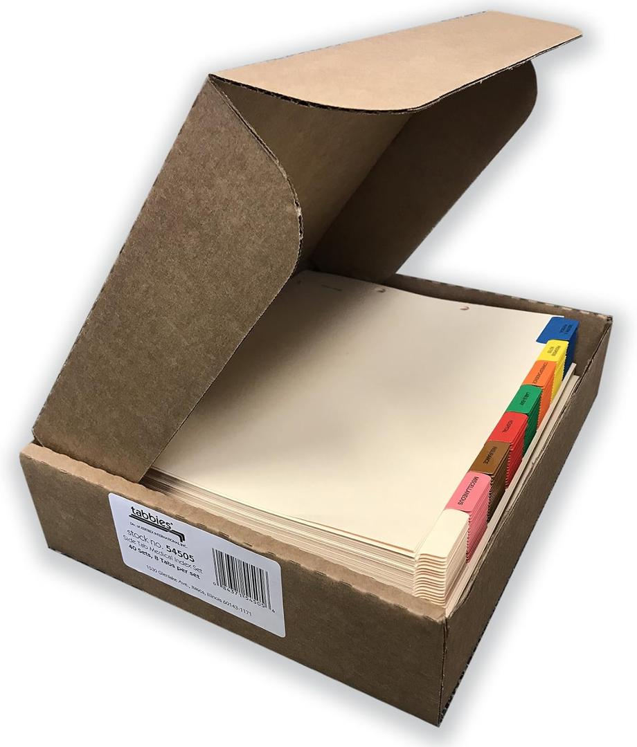 Tabbies Side Tab Medical Chart Divider Sets, 8-Tab, Assorted Medical, 11 X 9, Manila, 40 Sets